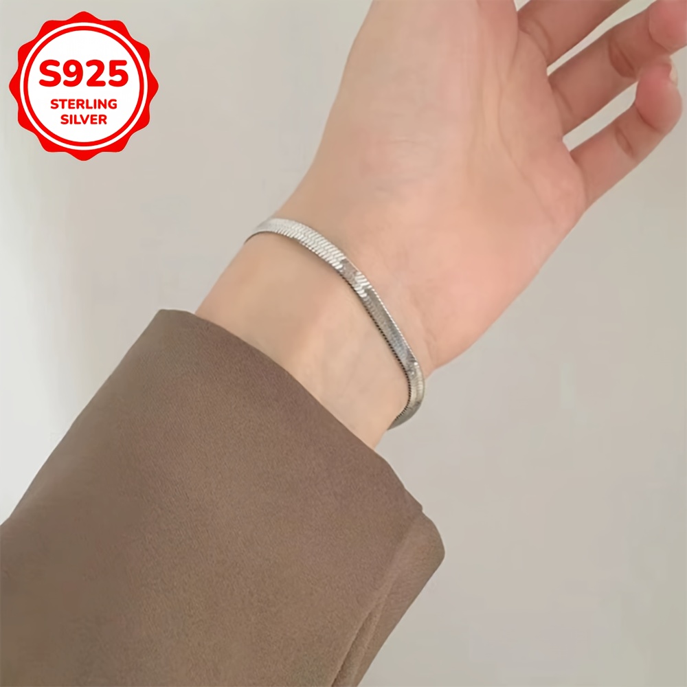 925 Silver Flat Snake Chain Bracelet - Women's Lightweight Elegance